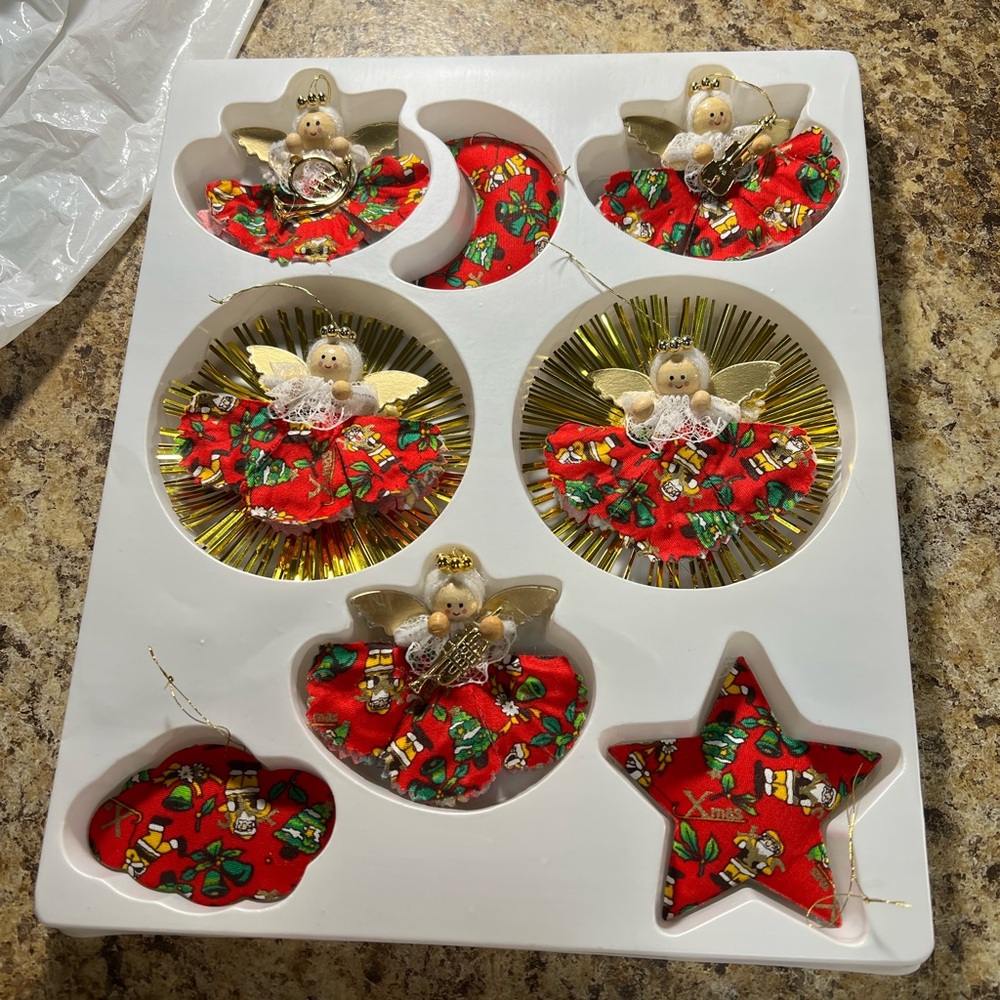 Holiday Angel Ornaments Set - Red and Gold
